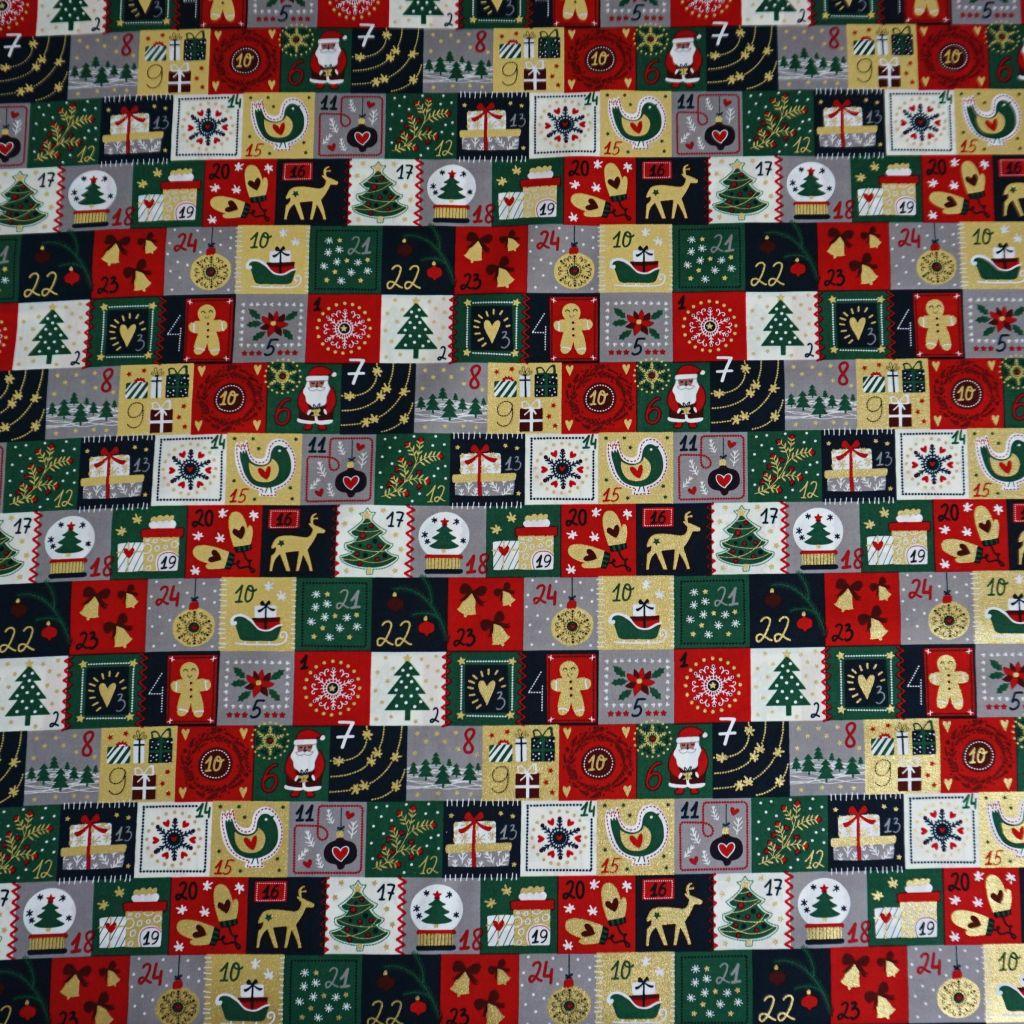 Baumwollstoff Patchwork Weihnachtsmotive Adventskalender